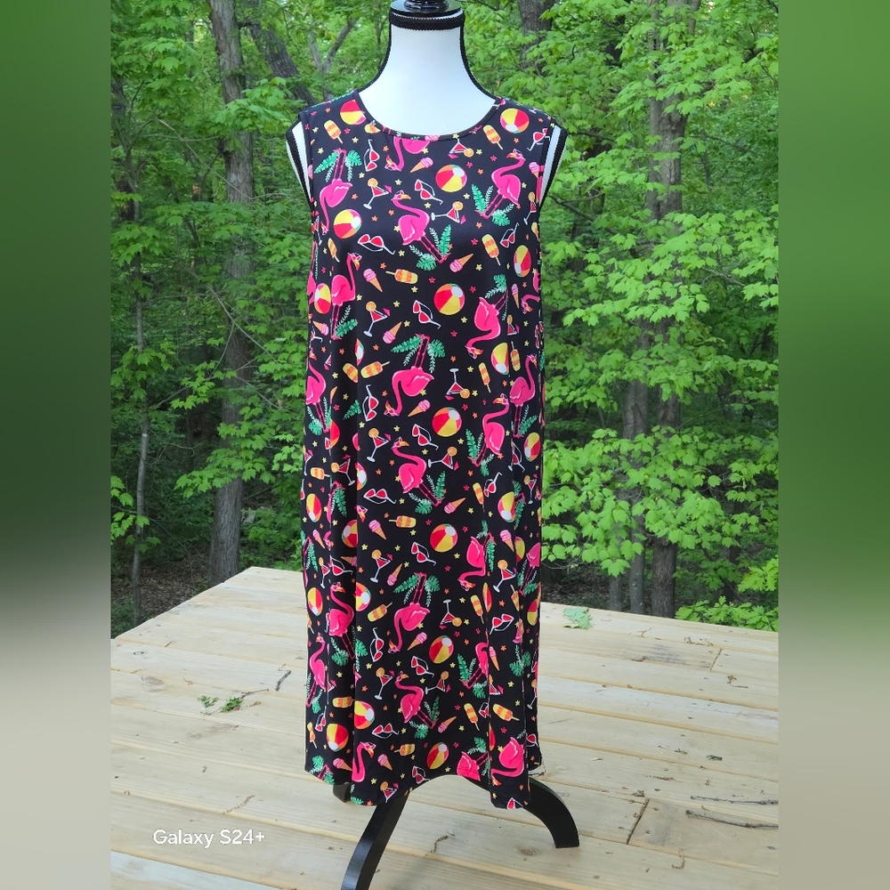 Colorful Flamingo and Beach Print Dress